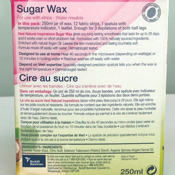 Veet Natural Inspiration Sugar Wax Legs, Face and Body Sensitive Formula 250 mL - Picture 9 of 9